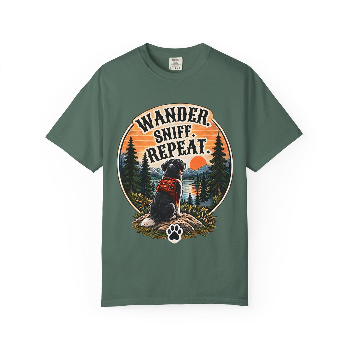 Wander Sniff Repeat Dog T-Shirt | Retro Outdoor Tee Dark
