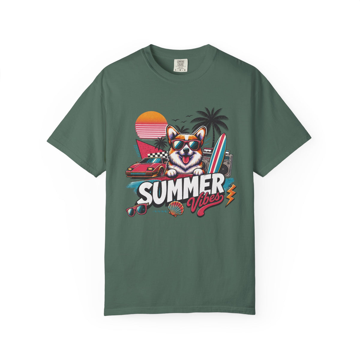 Summer Vibes Corgi — Retro Surf Dog Tee