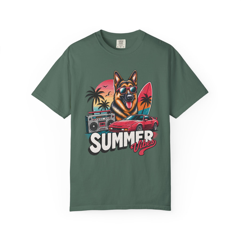 Summer Vibes German Shepherd— Retro Surf Dog Tee