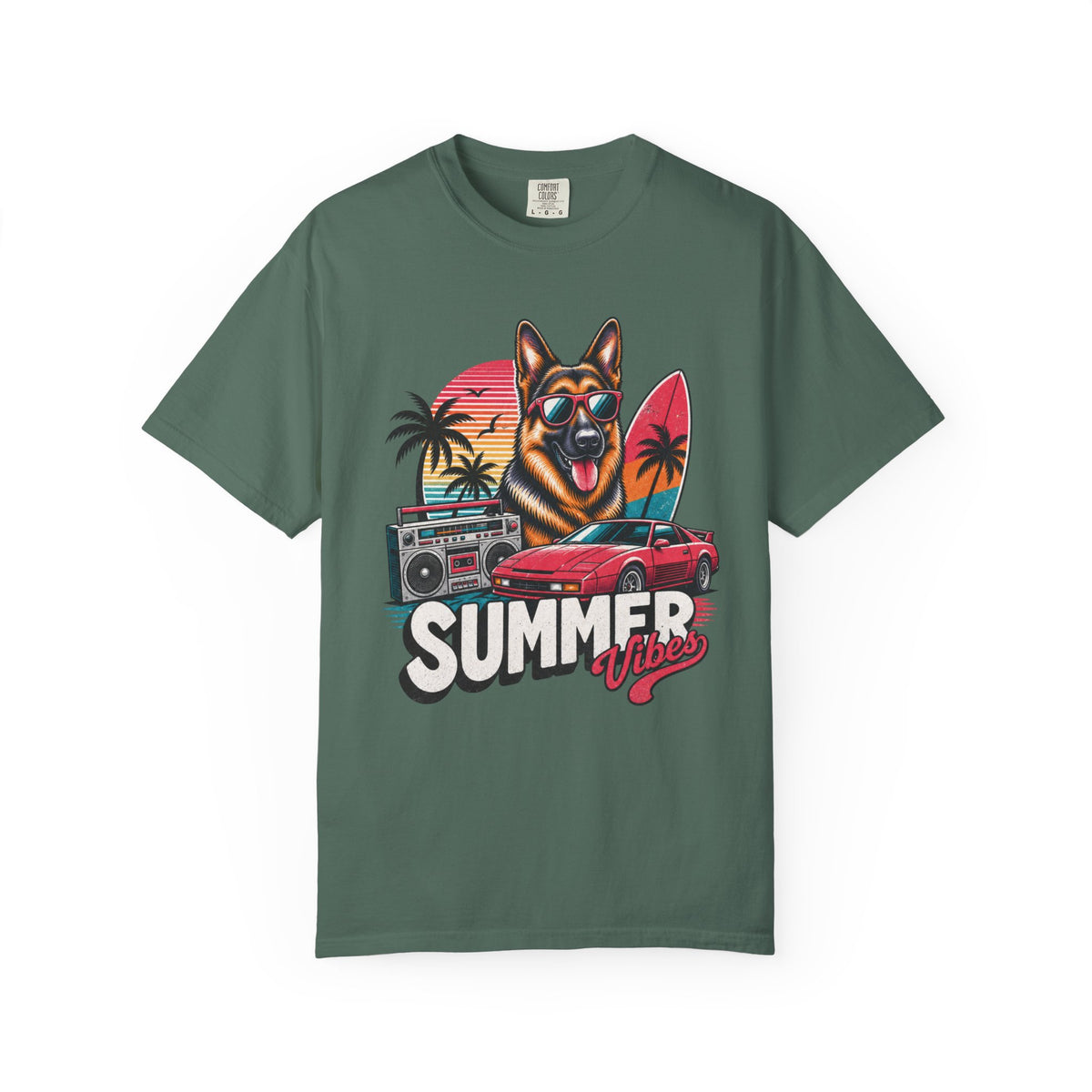 Summer Vibes German Shepherd— Retro Surf Dog Tee