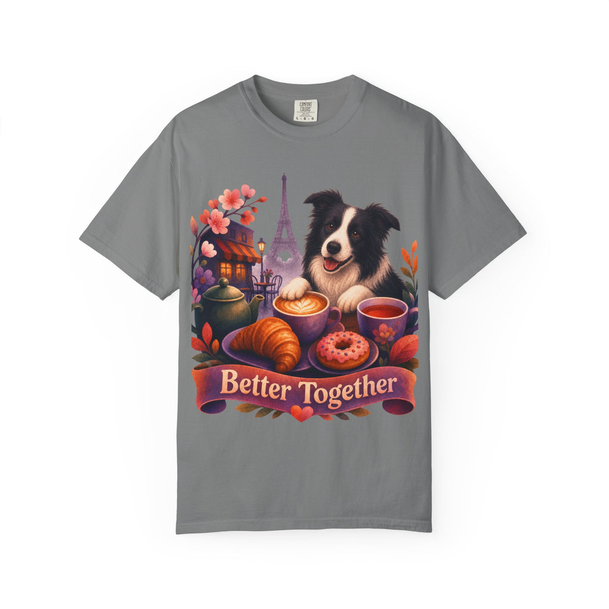 Better Together Border Collie T-Shirt | Retro Dog, Coffee & Café Tee