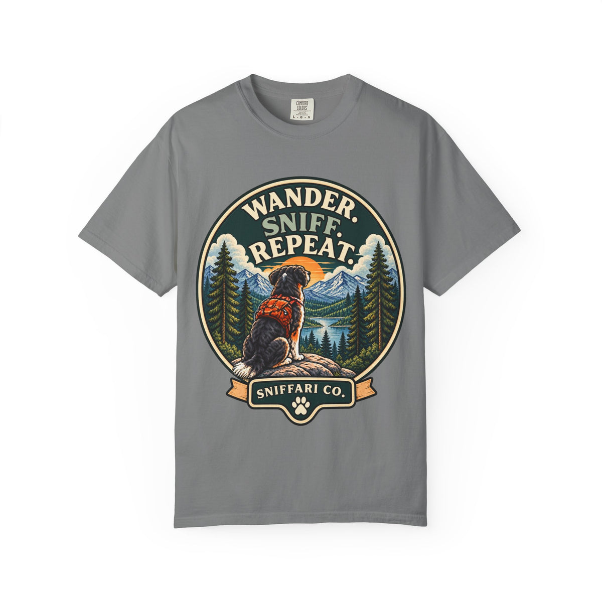 Wander Sniff Repeat Dog T-Shirt | Retro Outdoor Tee Light