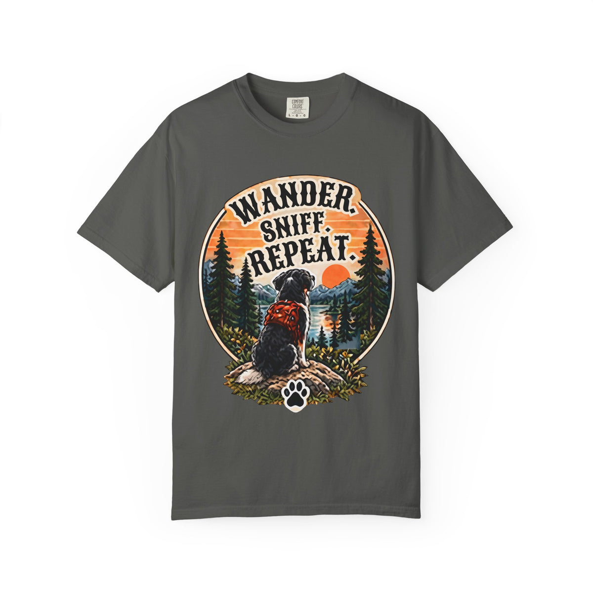 Wander Sniff Repeat Dog T-Shirt | Retro Outdoor Tee Dark