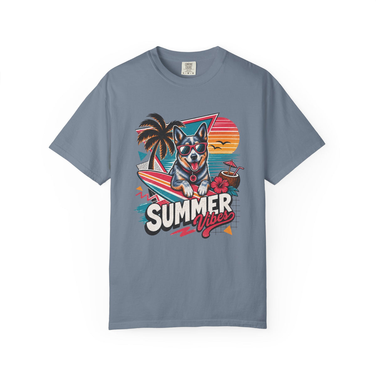 Summer Vibes Blue Heeler Australian Cattle Dog — Retro Surf Dog Tee