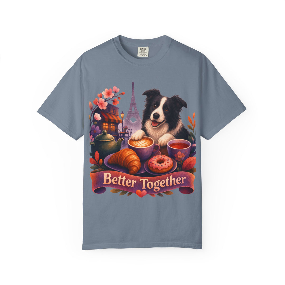 Better Together Border Collie T-Shirt | Retro Dog, Coffee & Café Tee
