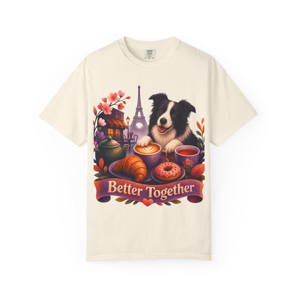 Better Together Border Collie T-Shirt | Retro Dog, Coffee & Café Tee