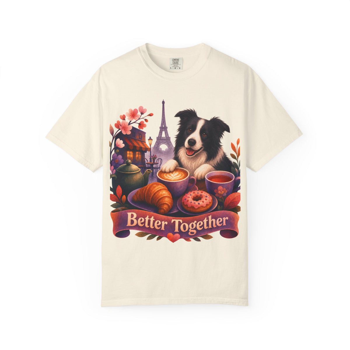 Better Together Border Collie T-Shirt | Retro Dog, Coffee & Café Tee