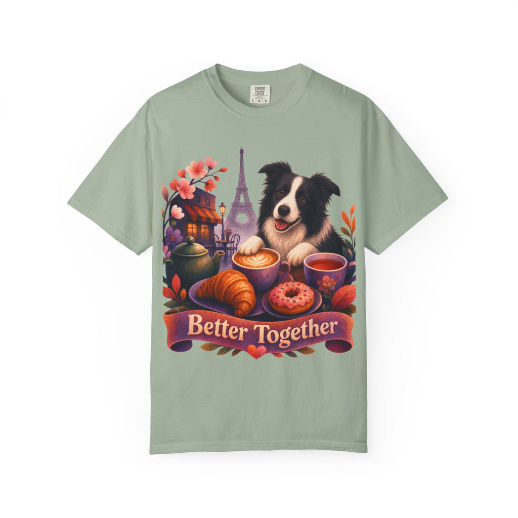 Better Together Border Collie T-Shirt | Retro Dog, Coffee & Café Tee