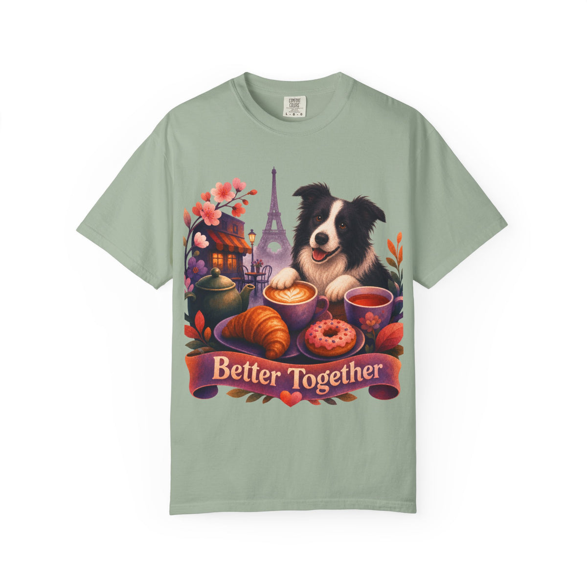 Better Together Border Collie T-Shirt | Retro Dog, Coffee & Café Tee