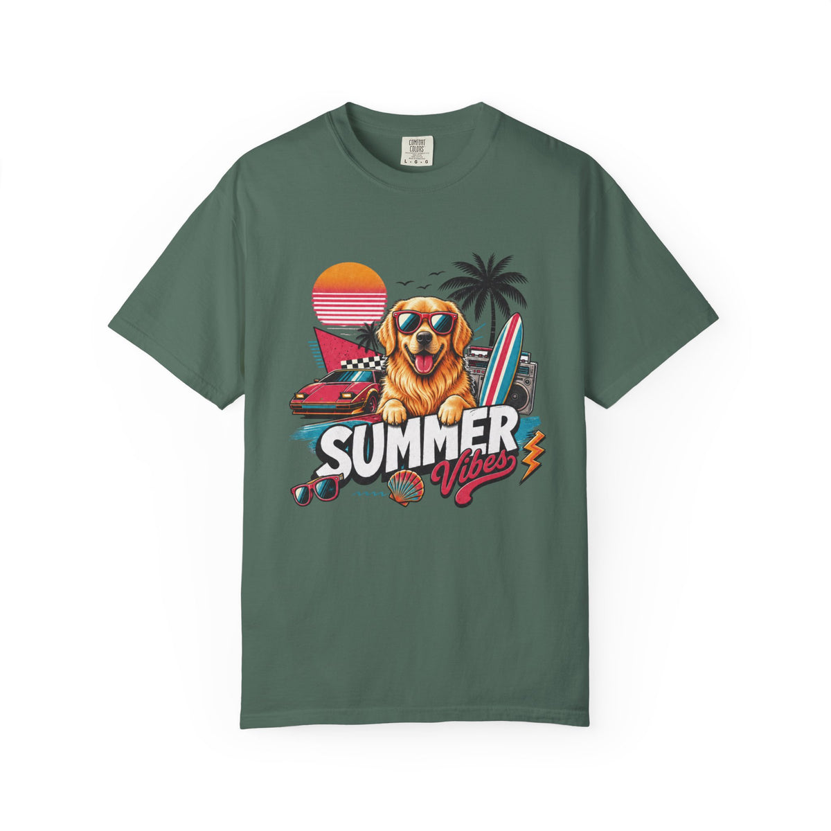 Summer Vibes Golden Retriever — Retro Surf Dog Tee
