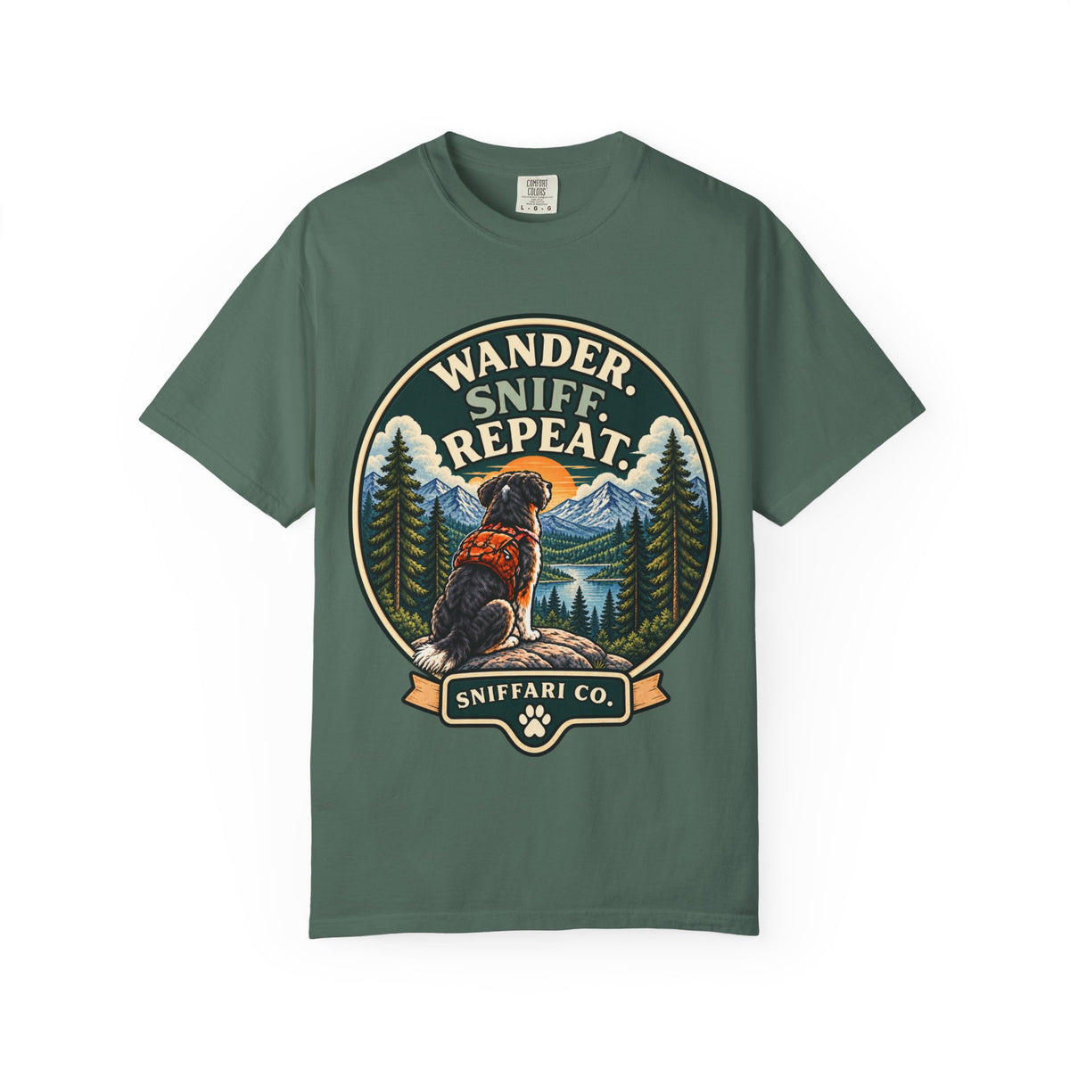 Wander Sniff Repeat Dog T-Shirt | Retro Outdoor Tee Light