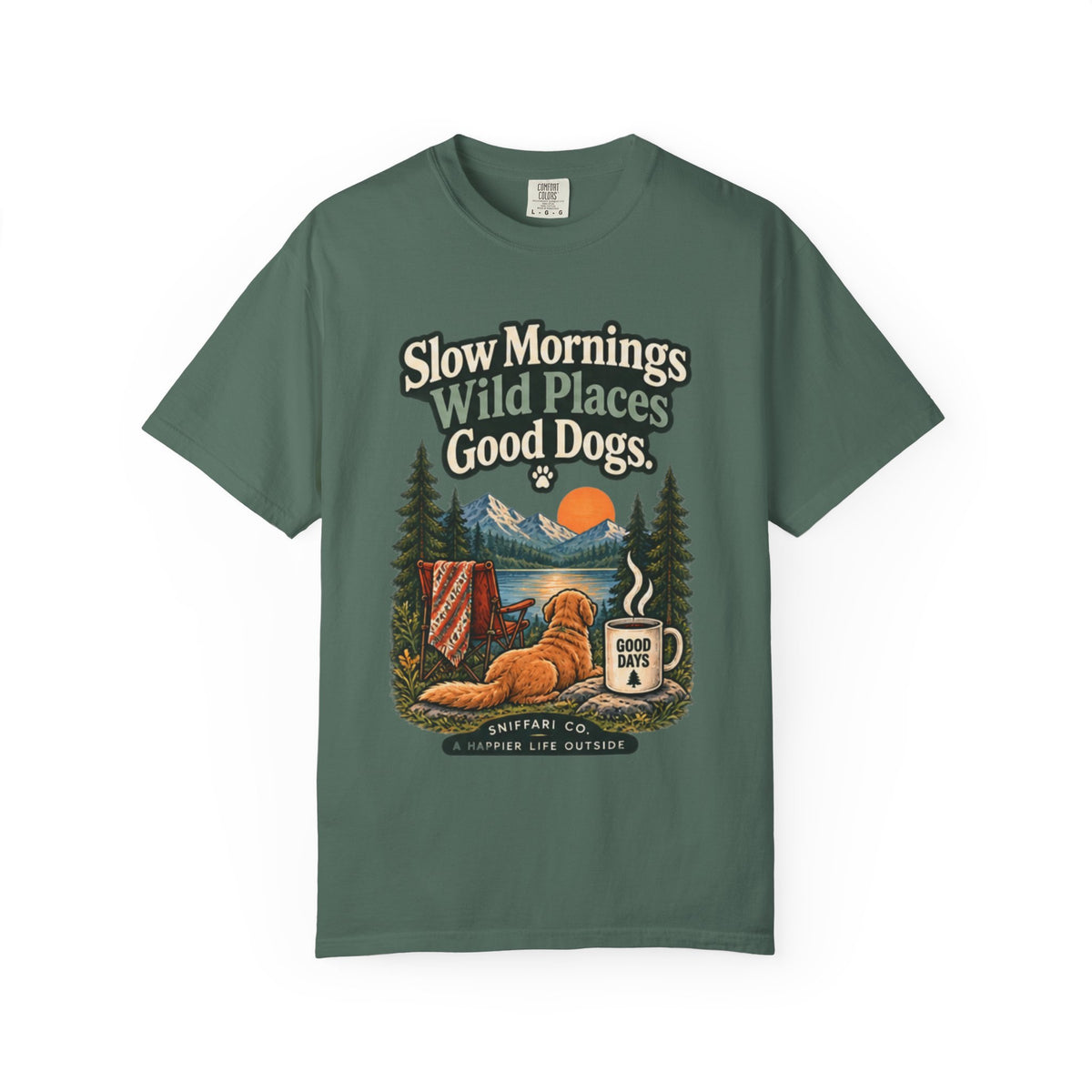 Slow Mornings Wild Places Good Dogs T-Shirt | Outdoor Tee Light