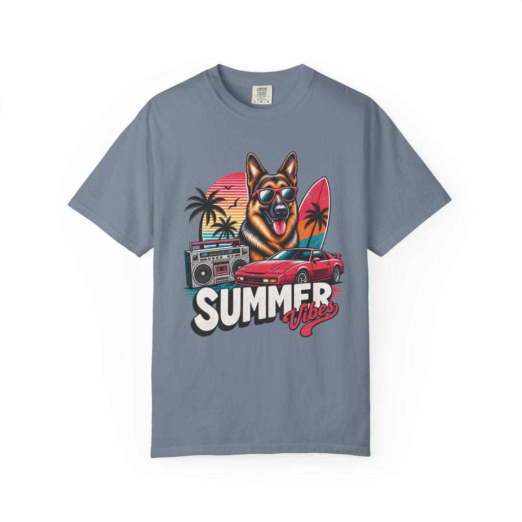 Summer Vibes German Shepherd— Retro Surf Dog Tee