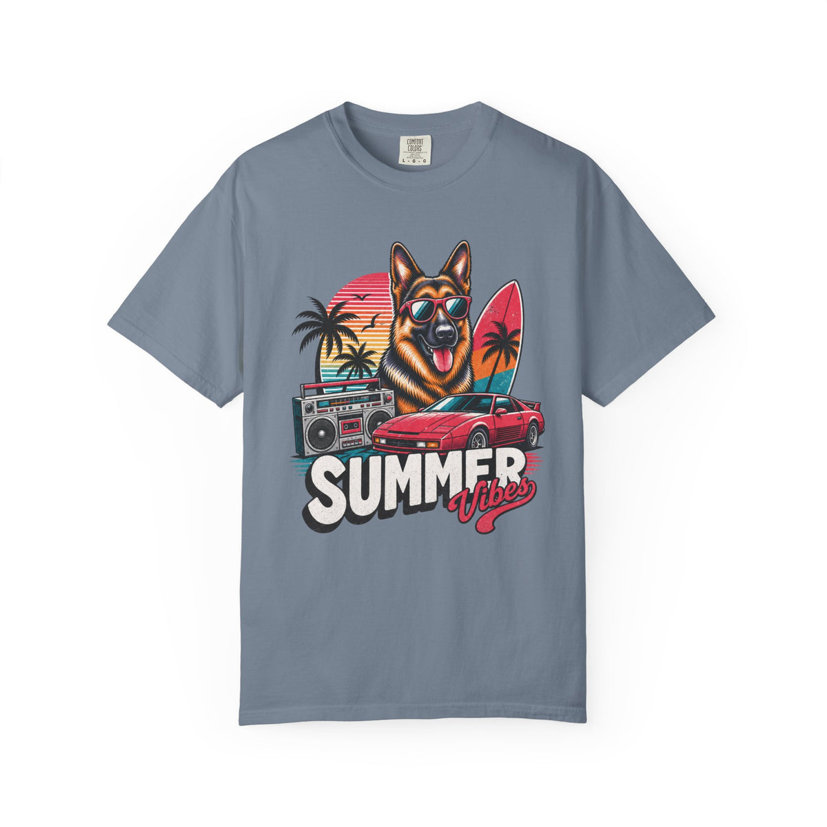 Summer Vibes German Shepherd— Retro Surf Dog Tee