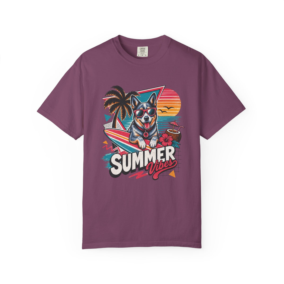Summer Vibes Blue Heeler Australian Cattle Dog — Retro Surf Dog Tee