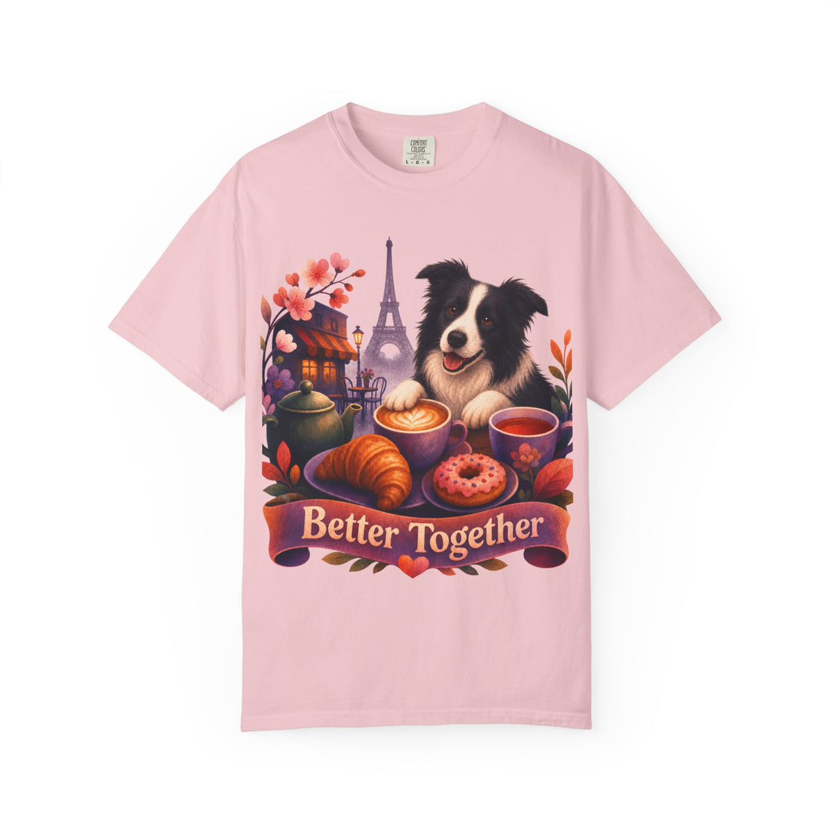 Better Together Border Collie T-Shirt | Retro Dog, Coffee & Café Tee