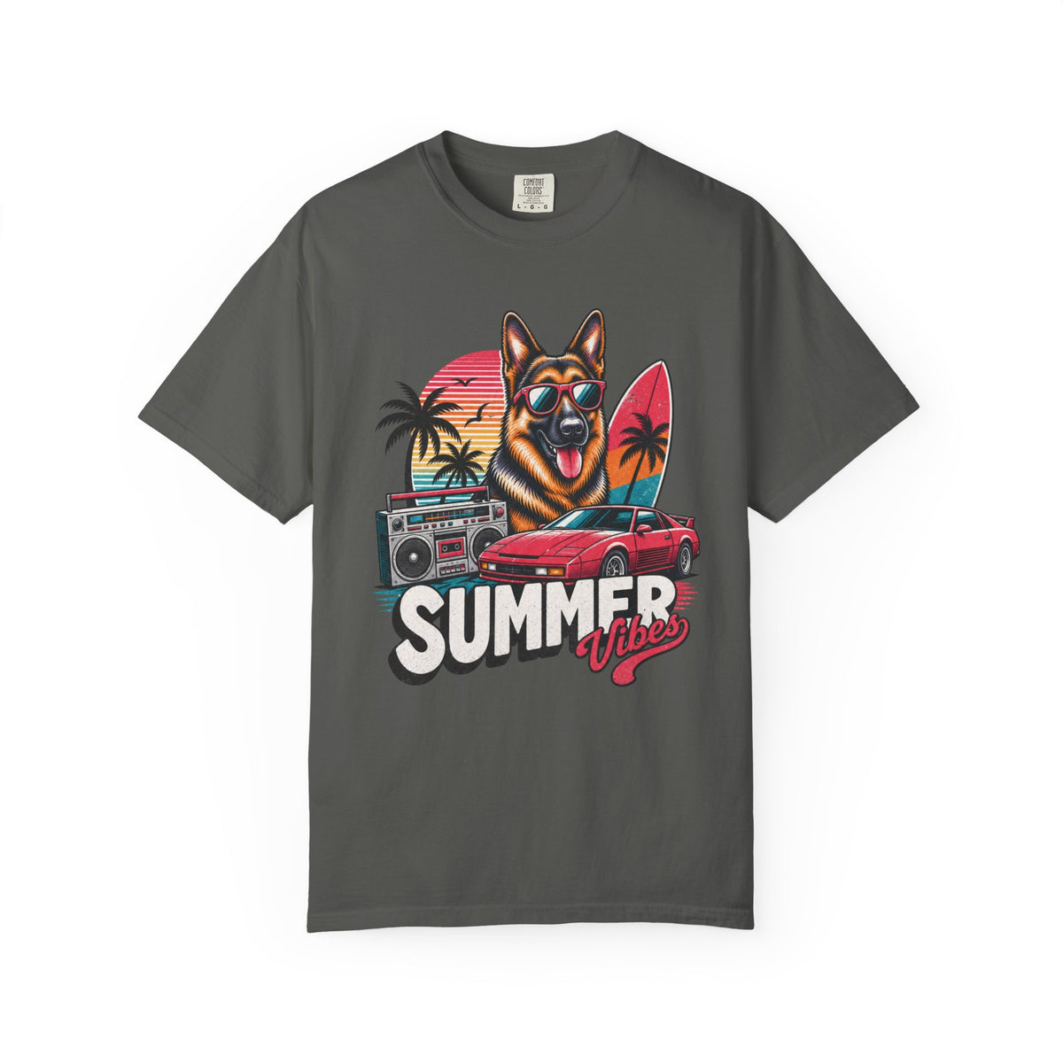 Summer Vibes German Shepherd— Retro Surf Dog Tee
