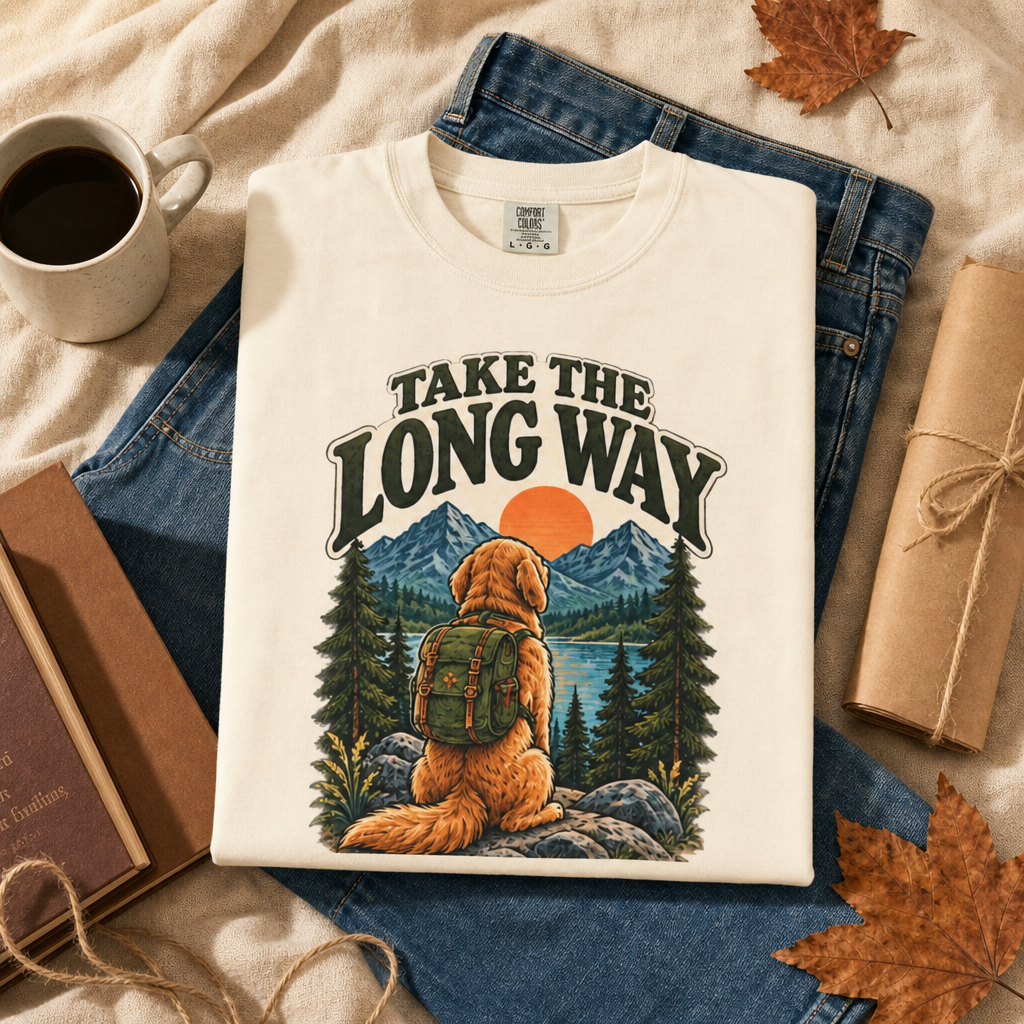 Take the Long Way Dog T-Shirt | Hiking & Outdoor Tee Dark