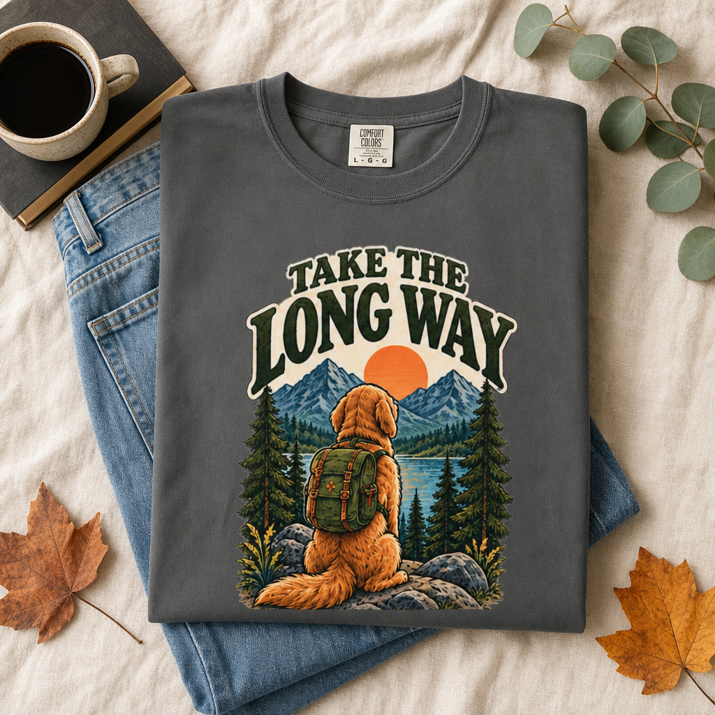 Take the Long Way Dog T-Shirt | Hiking & Outdoor Tee Dark