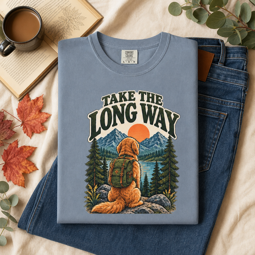 Take the Long Way Dog T-Shirt | Hiking & Outdoor Tee Dark