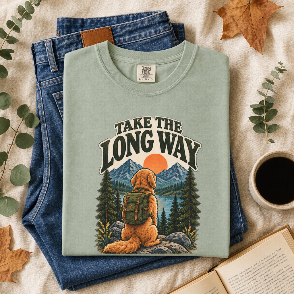 Take the Long Way Dog T-Shirt | Hiking & Outdoor Tee Dark