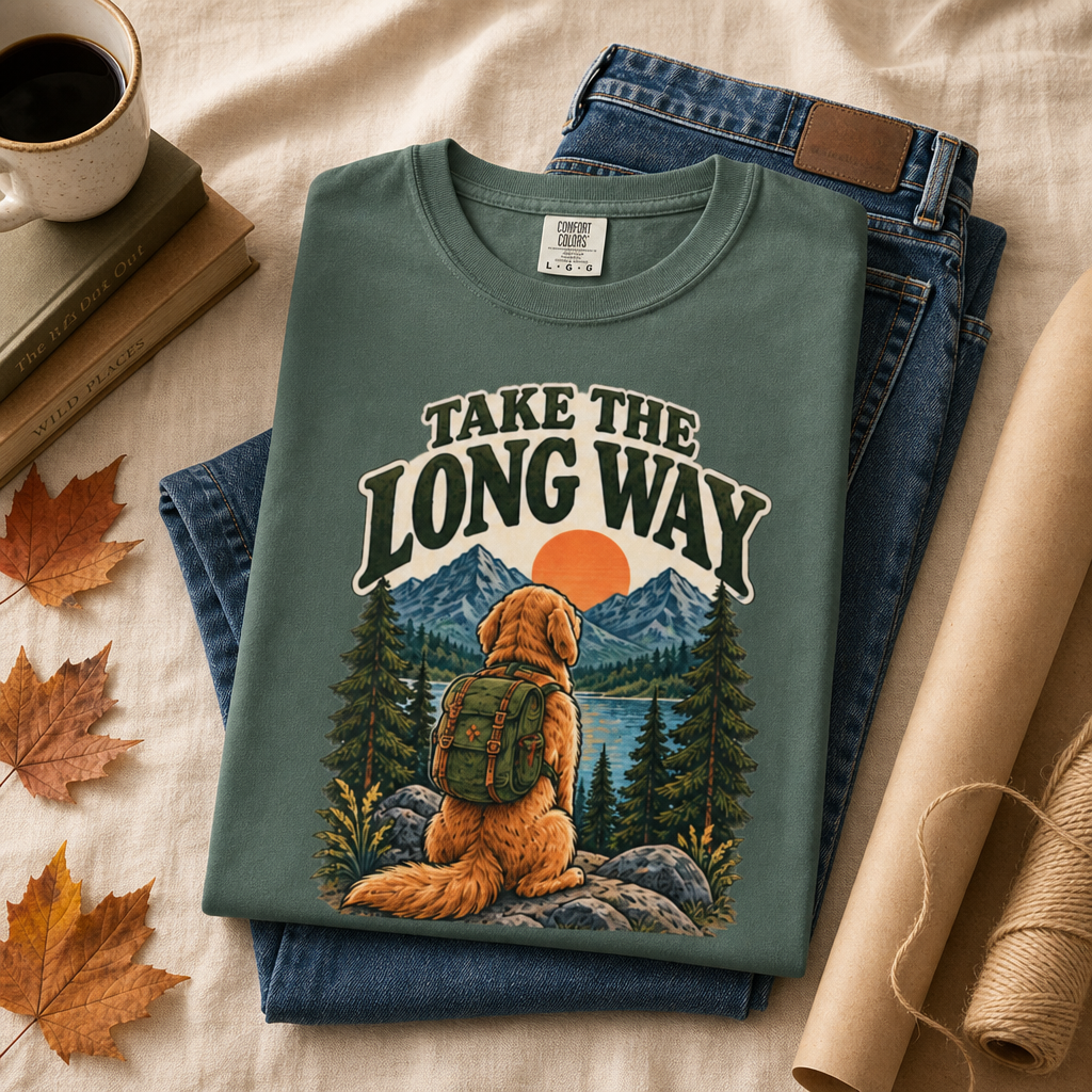 Take the Long Way Dog T-Shirt | Hiking & Outdoor Tee Dark