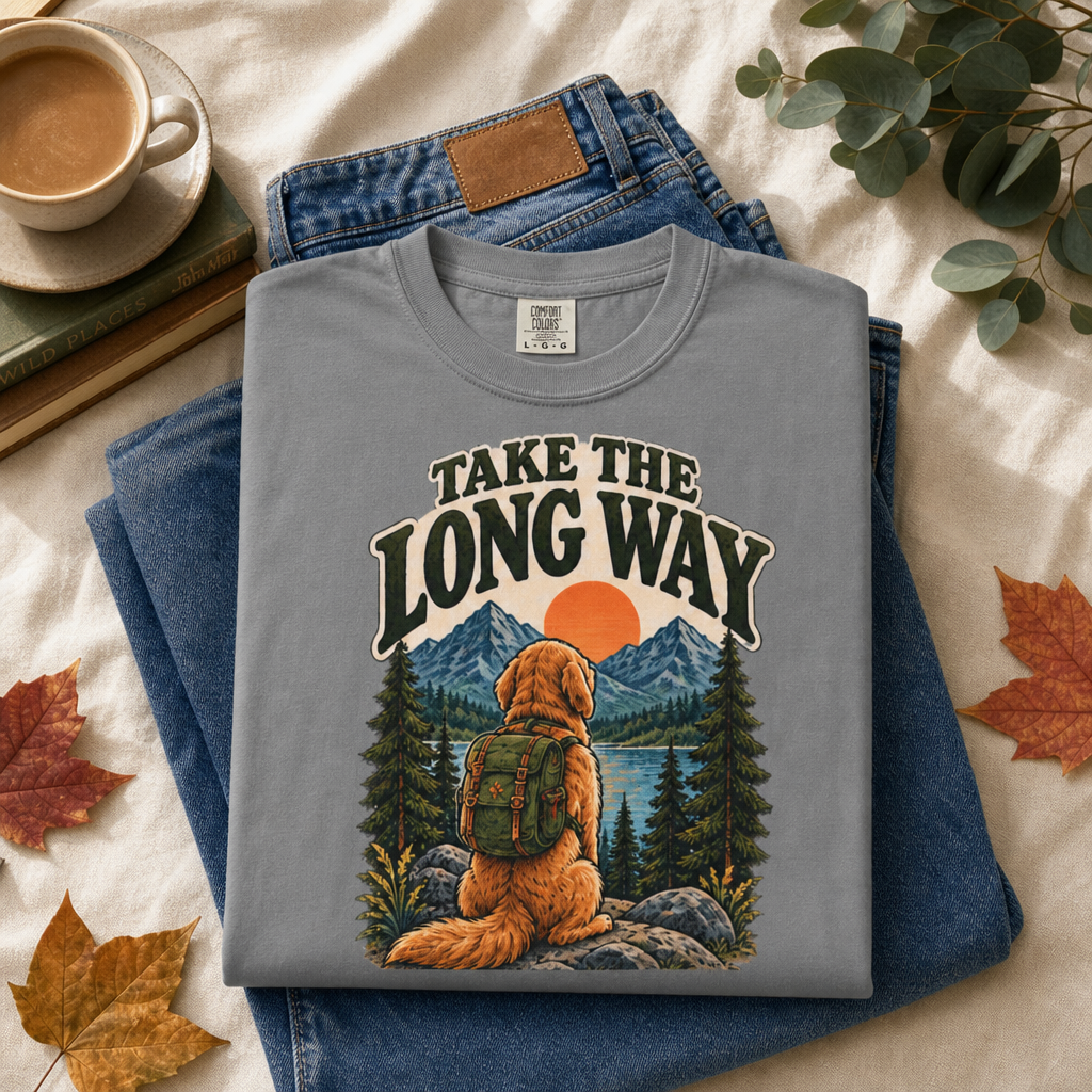 Take the Long Way Dog T-Shirt | Hiking & Outdoor Tee Dark