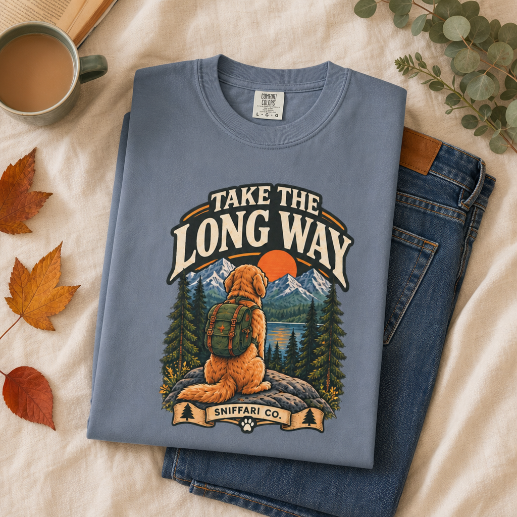 Take the Long Way Dog T-Shirt | Hiking & Outdoor Tee Light