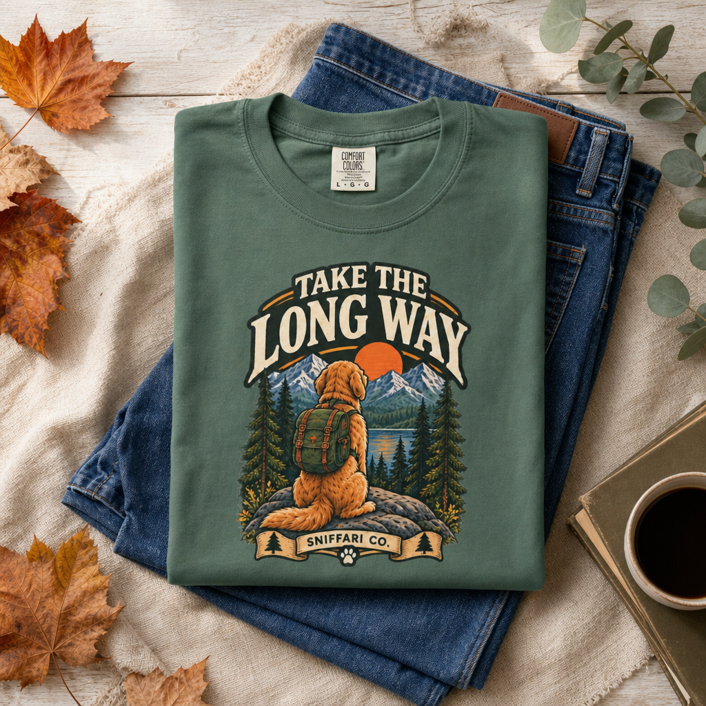 Take the Long Way Dog T-Shirt | Hiking & Outdoor Tee Light
