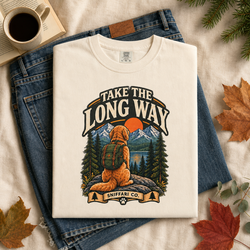 Take the Long Way Dog T-Shirt | Hiking & Outdoor Tee Light