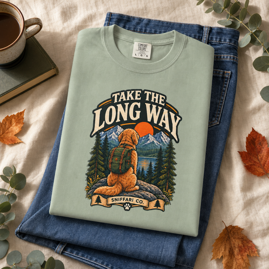 Take the Long Way Dog T-Shirt | Hiking & Outdoor Tee Light