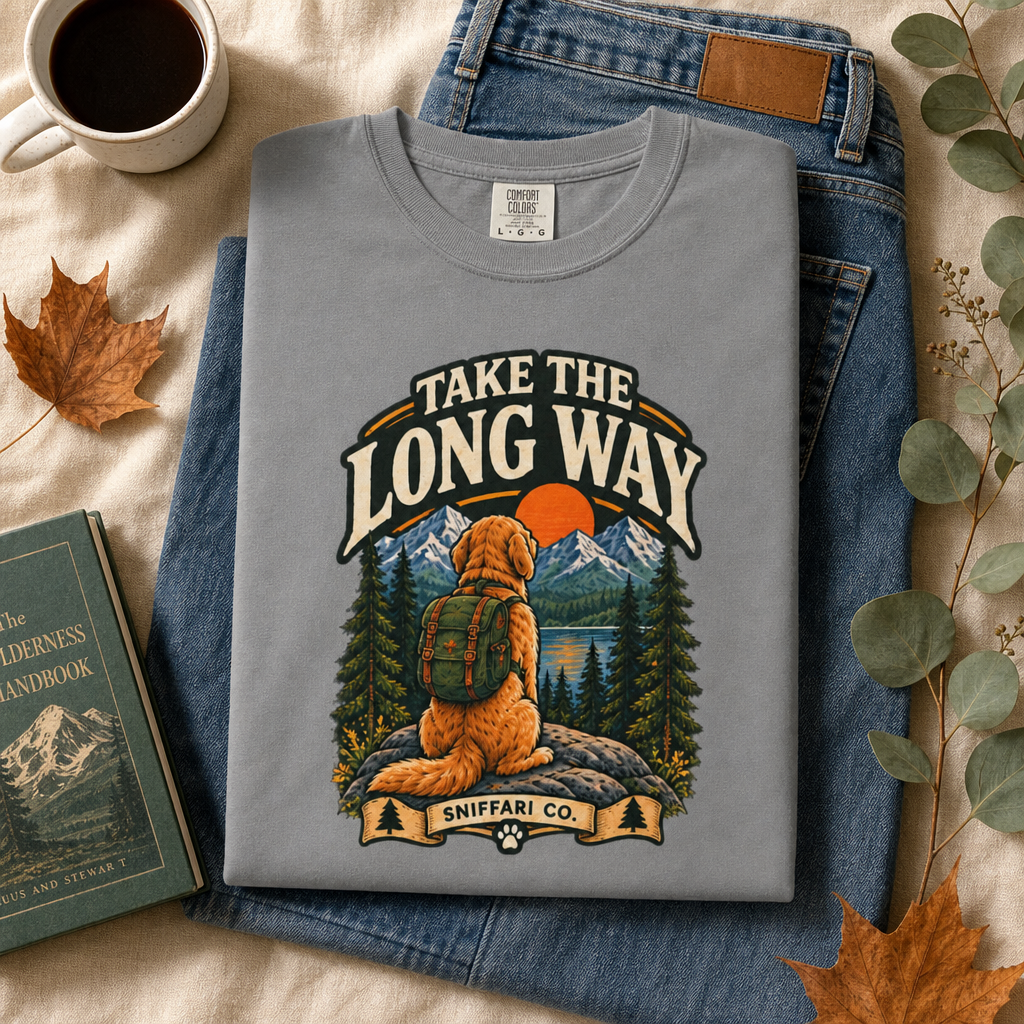 Take the Long Way Dog T-Shirt | Hiking & Outdoor Tee Light