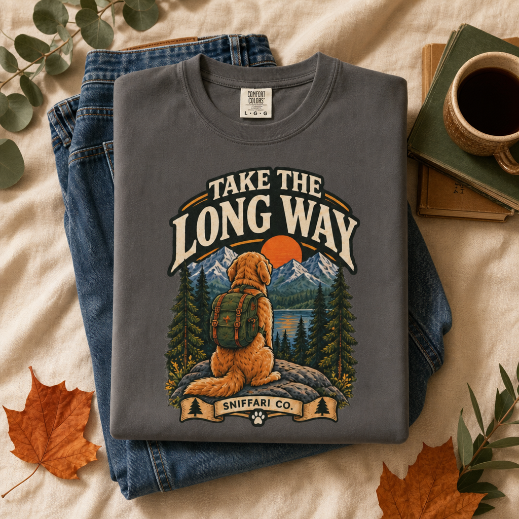 Take the Long Way Dog T-Shirt | Hiking & Outdoor Tee Light