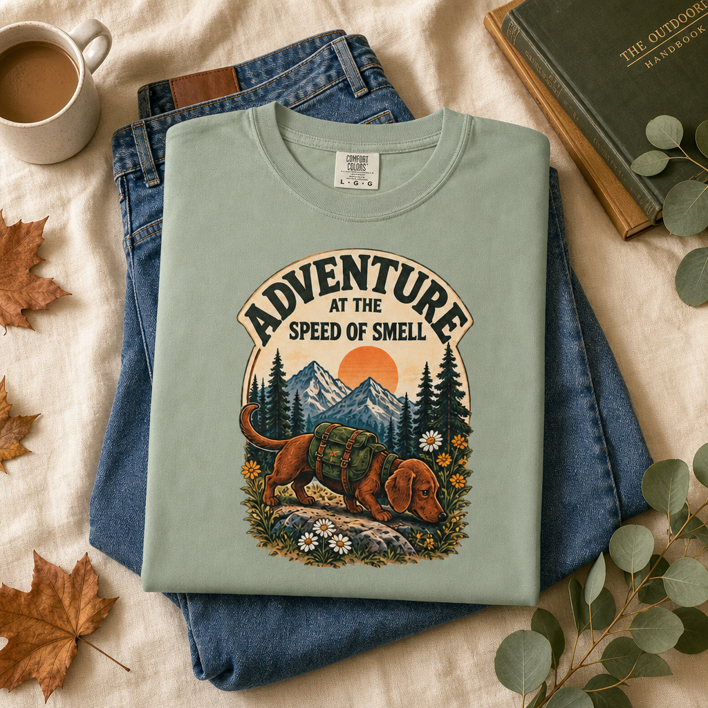 Adventure at the Speed of Smell Dog T-Shirt | Hiking Tee Dark