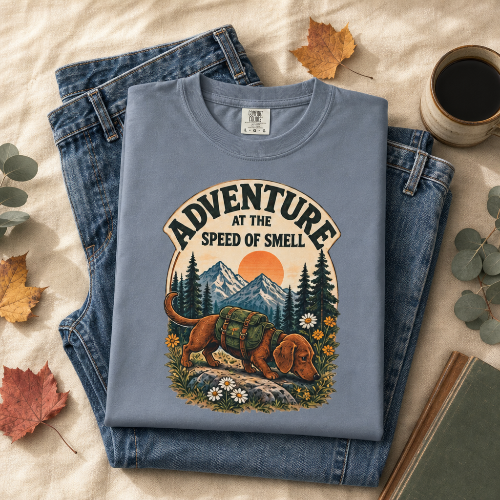 Adventure at the Speed of Smell Dog T-Shirt | Hiking Tee Dark