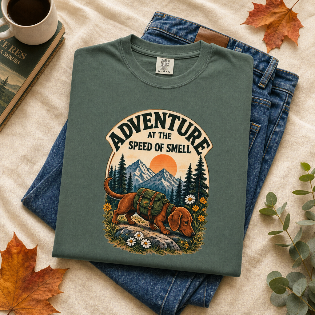 Adventure at the Speed of Smell Dog T-Shirt | Hiking Tee Dark