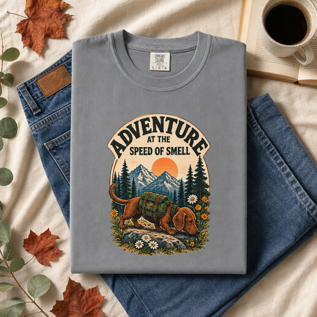 Adventure at the Speed of Smell Dog T-Shirt | Hiking Tee Dark