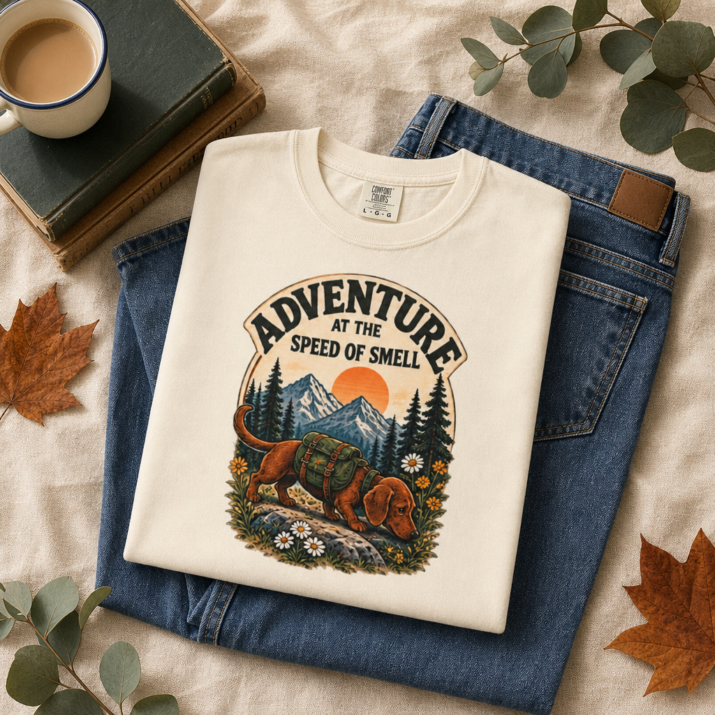 Adventure at the Speed of Smell Dog T-Shirt | Hiking Tee Dark
