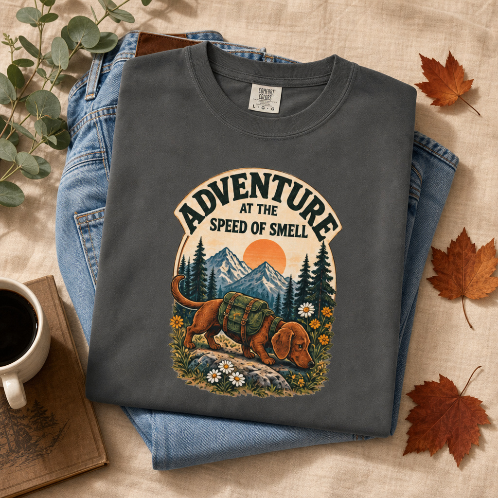 Adventure at the Speed of Smell Dog T-Shirt | Hiking Tee Dark