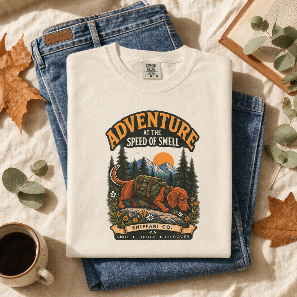 Adventure at the Speed of Smell Dog T-Shirt | Hiking Tee Light