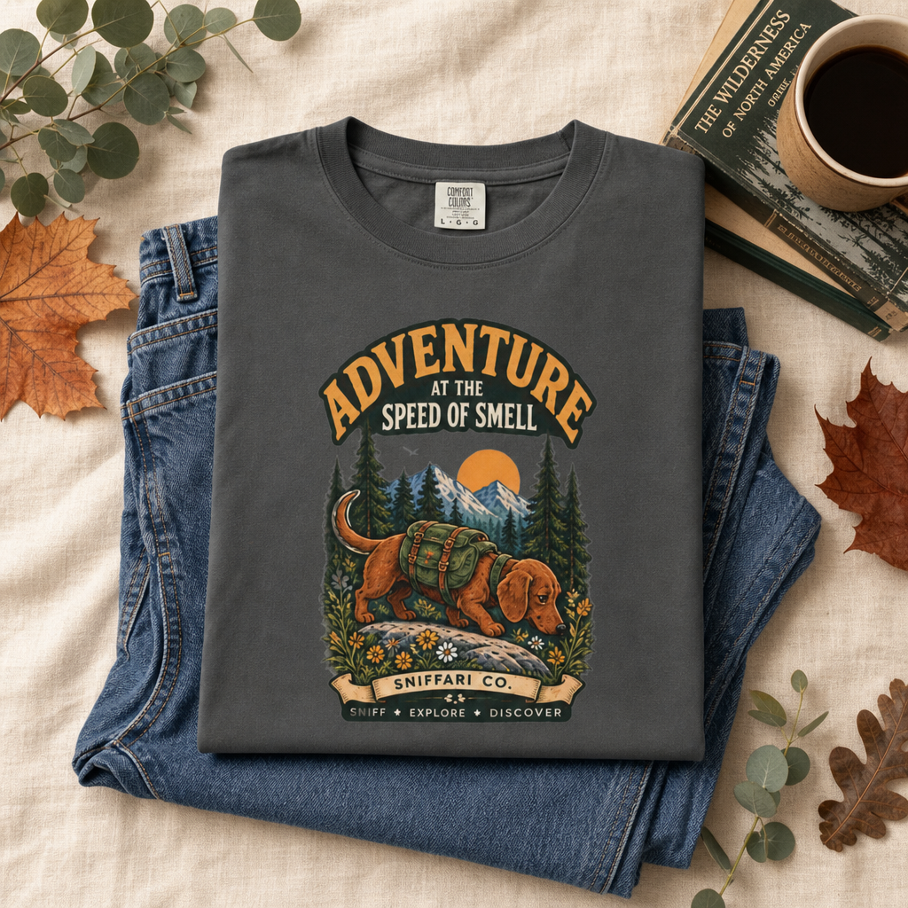Adventure at the Speed of Smell Dog T-Shirt | Hiking Tee Light