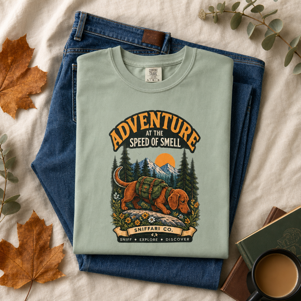Adventure at the Speed of Smell Dog T-Shirt | Hiking Tee Light