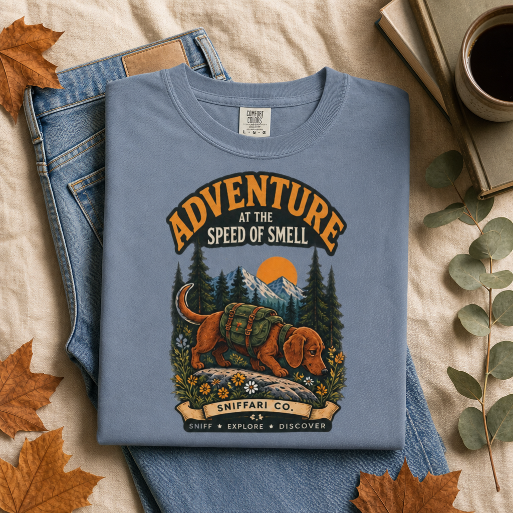 Adventure at the Speed of Smell Dog T-Shirt | Hiking Tee Light