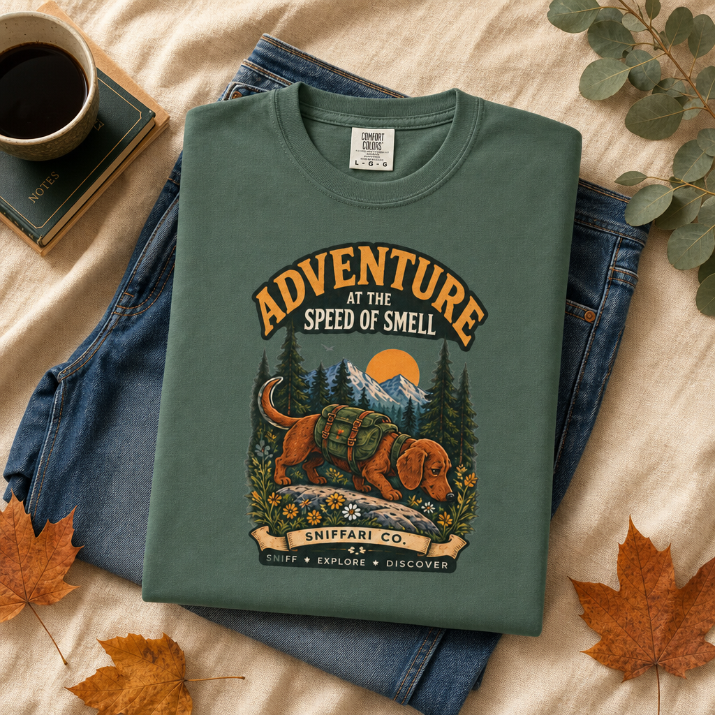 Adventure at the Speed of Smell Dog T-Shirt | Hiking Tee Light