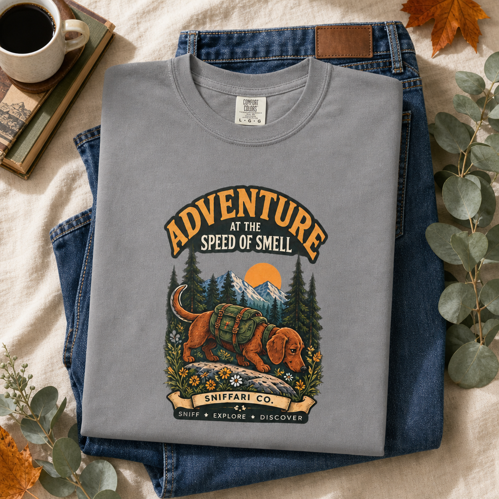 Adventure at the Speed of Smell Dog T-Shirt | Hiking Tee Light