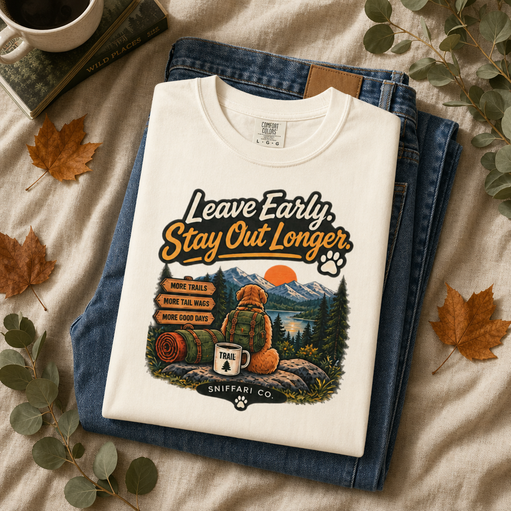 Leave Early Stay Out Longer T-Shirt | Outdoor Dog Tee Light