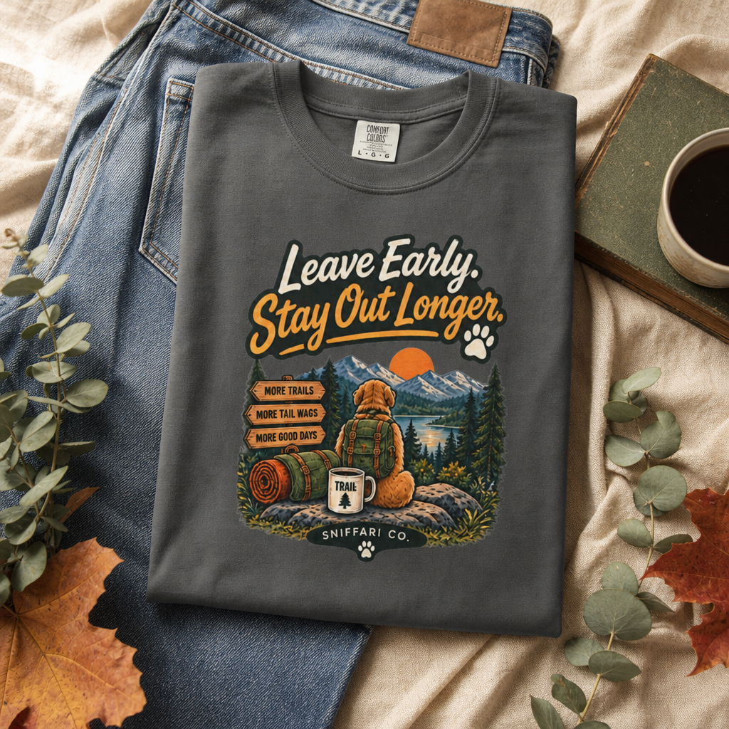 Leave Early Stay Out Longer T-Shirt | Outdoor Dog Tee Light