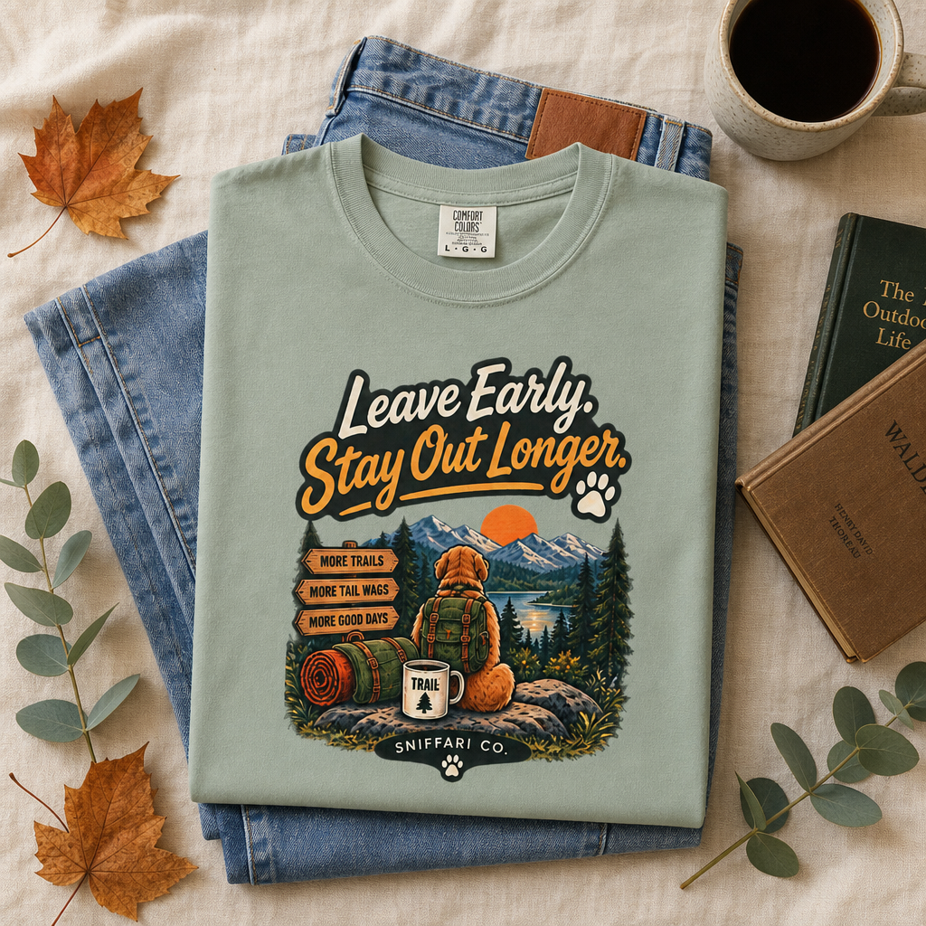 Leave Early Stay Out Longer T-Shirt | Outdoor Dog Tee Light
