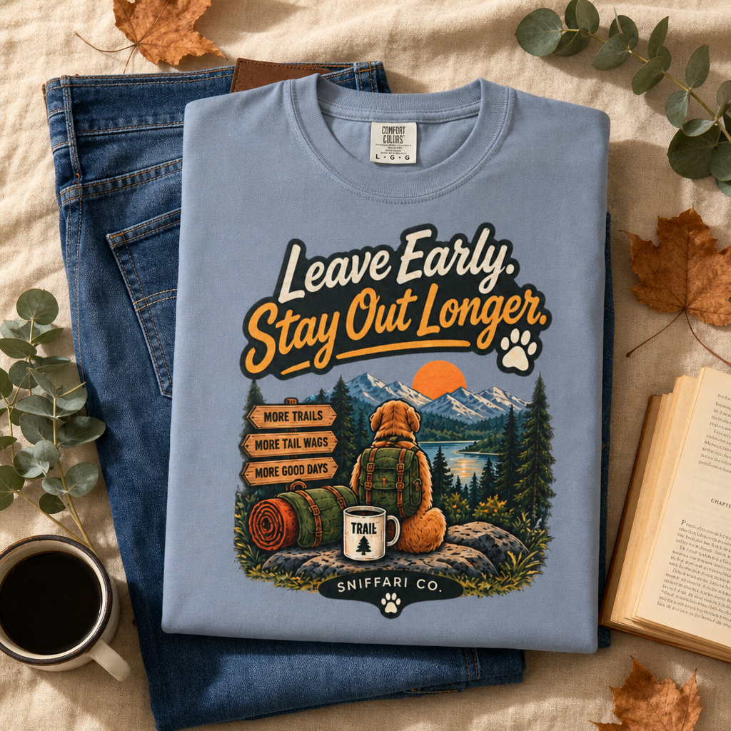 Leave Early Stay Out Longer T-Shirt | Outdoor Dog Tee Light
