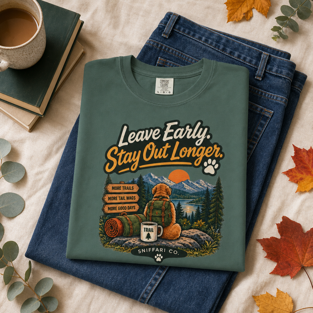 Leave Early Stay Out Longer T-Shirt | Outdoor Dog Tee Light